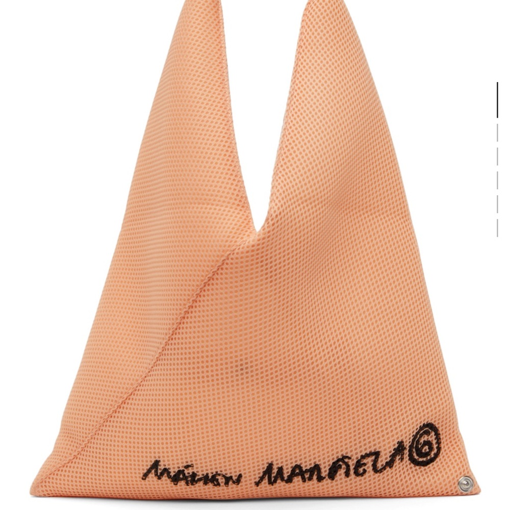 MM6 Pink Mesh Small Logo Triangle Tote